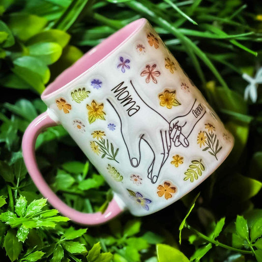 Personalised Holding Mums Hand Mug - Gift for mum - Mum & Children - Nan - Grandma - Gift for her - upto 6 hands. READ DESCRIPTION