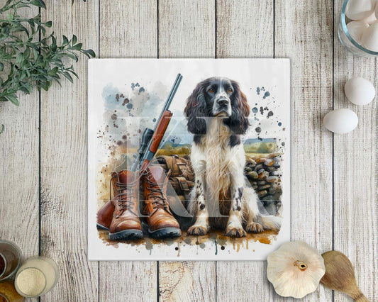 Working Dog Glass Chopping Board - Country Kitchen Decor - Gun Dog - Square Chopping Board - Labrador - Spaniel - Collie