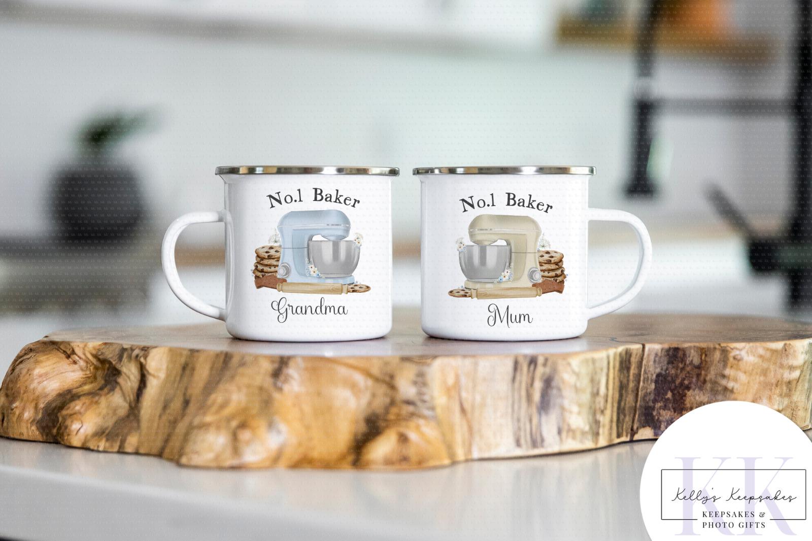Personalised No.1 Baker Mug - 11oz Mug or Enamel Mug - Cake mixer with florals - gift for Baker- custom name- gift for her - cake maker