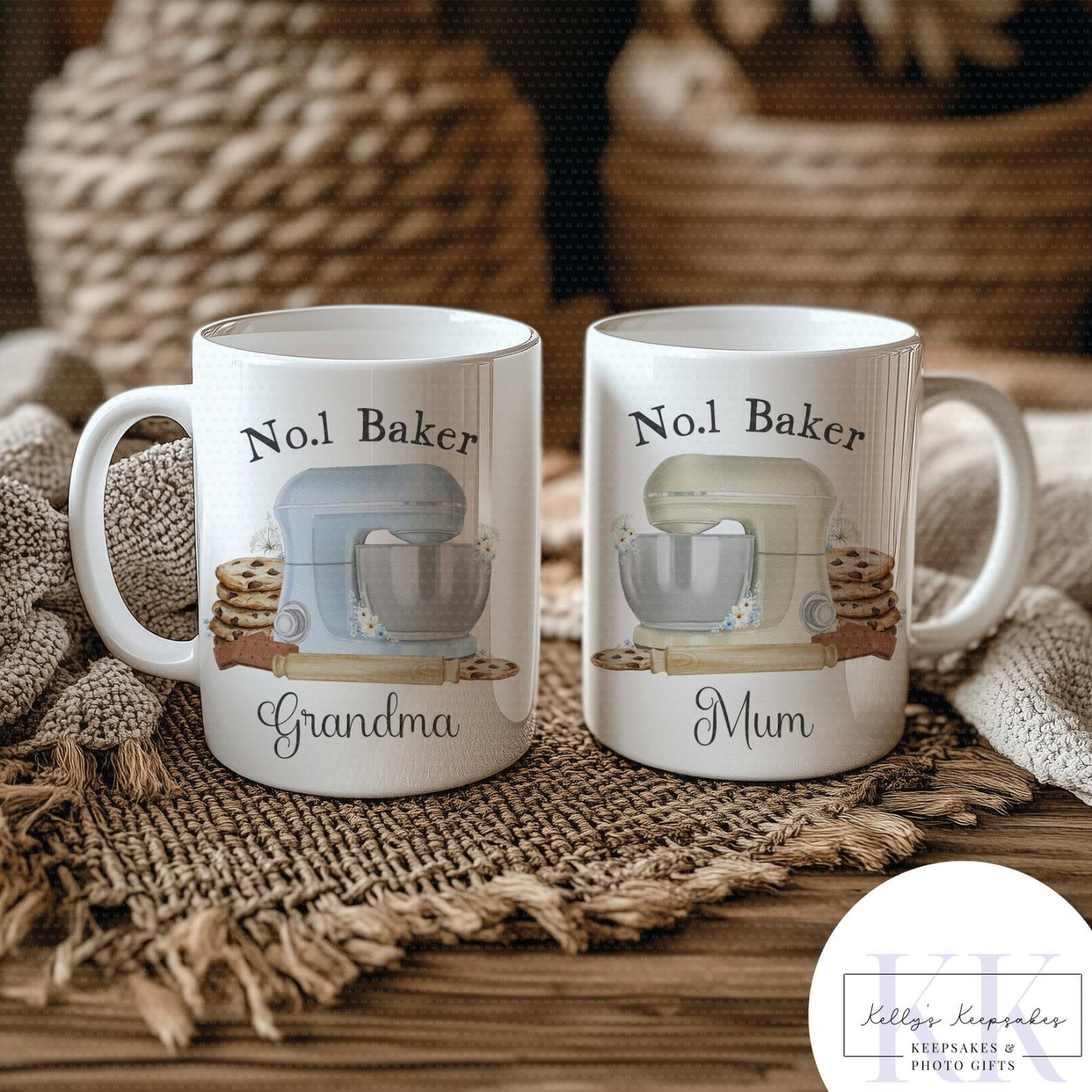 Personalised No.1 Baker Mug - 11oz Mug or Enamel Mug - Cake mixer with florals - gift for Baker- custom name- gift for her - cake maker