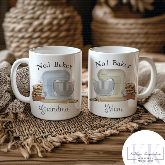 Personalised No.1 Baker Mug - 11oz Mug or Enamel Mug - Cake mixer with florals - gift for Baker- custom name- gift for her - cake maker