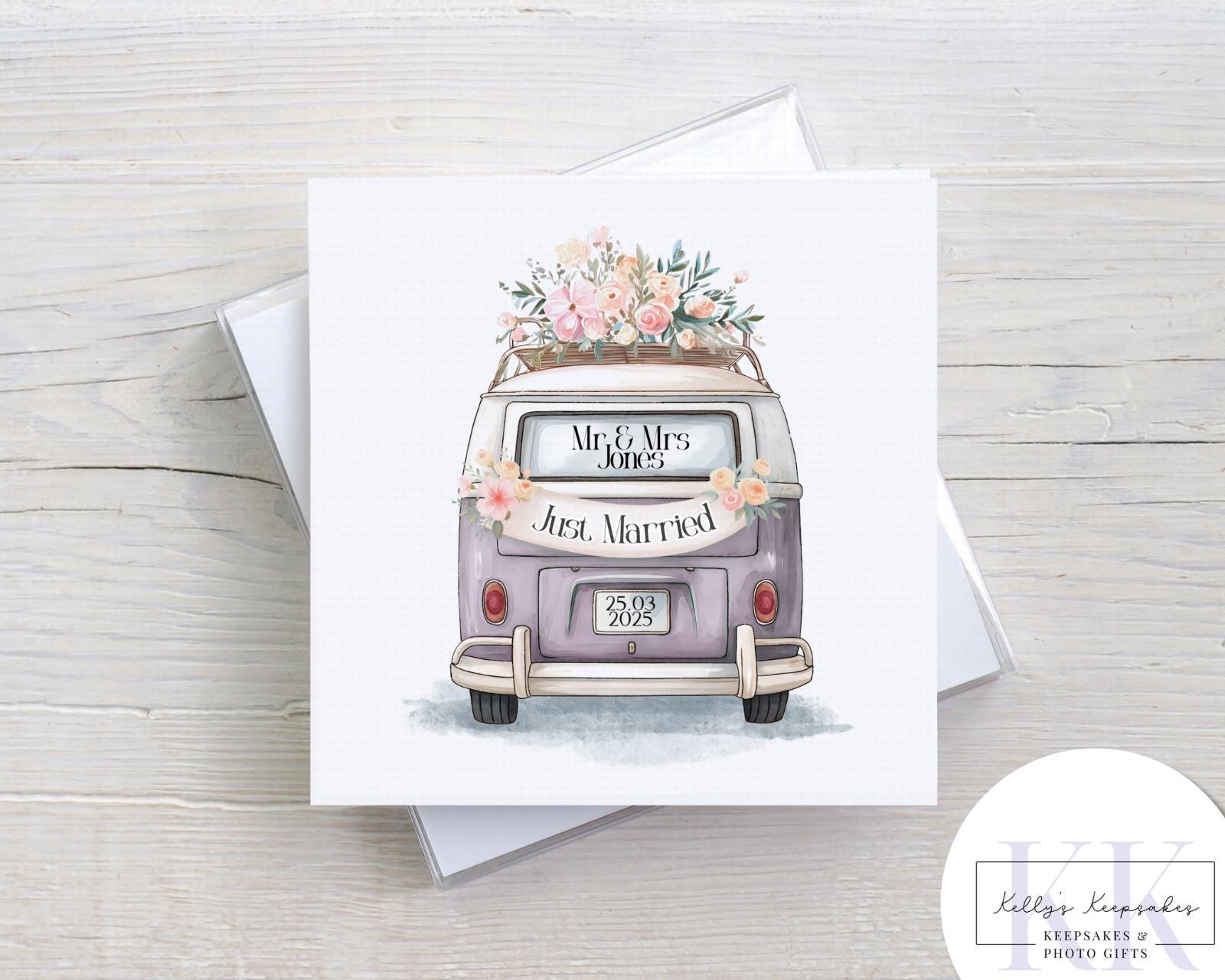 personalised just married campervan card - custom name and date - camper life - wedding card