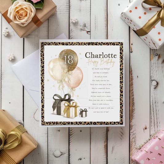 Personalised Age Leopard Print Party Birthday Card - Various Colours- Occasion Card- For Her