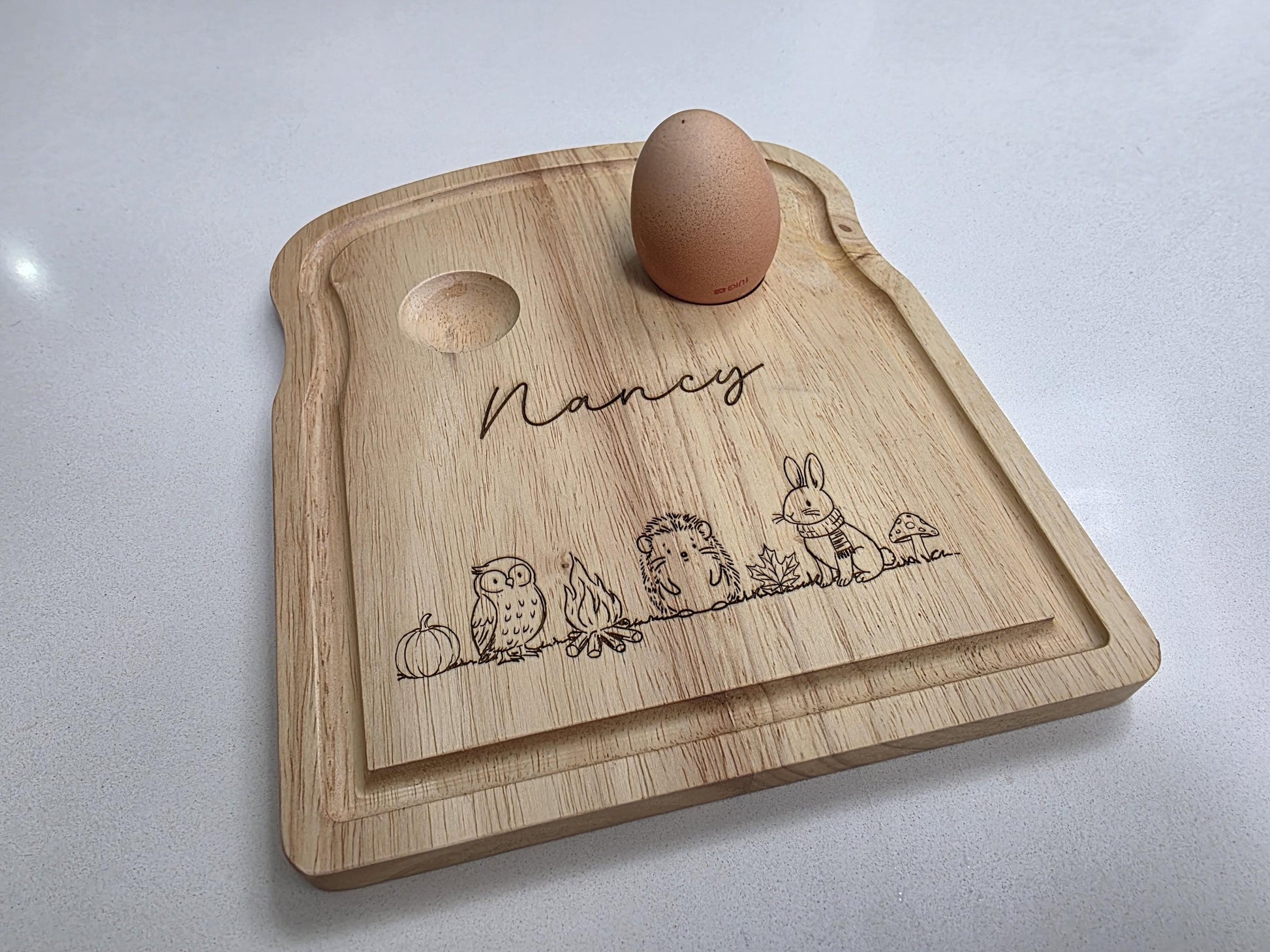Personalised Wooden Egg Board - Custom Name with Cute Pony Design - Owl & Bunny Design - Bunny and Chick Design - Breakfast Board for Kids