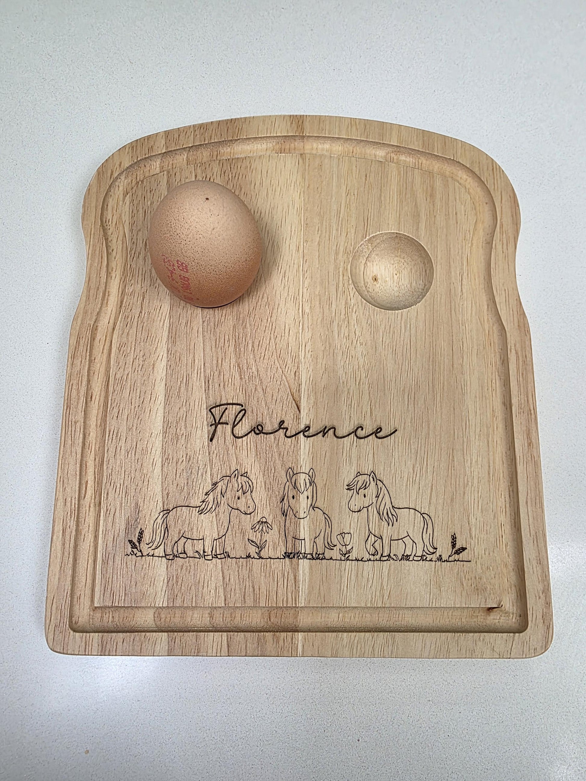 Personalised Wooden Egg Board - Custom Name with Cute Pony Design - Owl & Bunny Design - Bunny and Chick Design - Breakfast Board for Kids