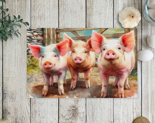Country Pig Glass Chopping Board - Worktop Saver- Country Decor - Pig Lover - 2 sizes