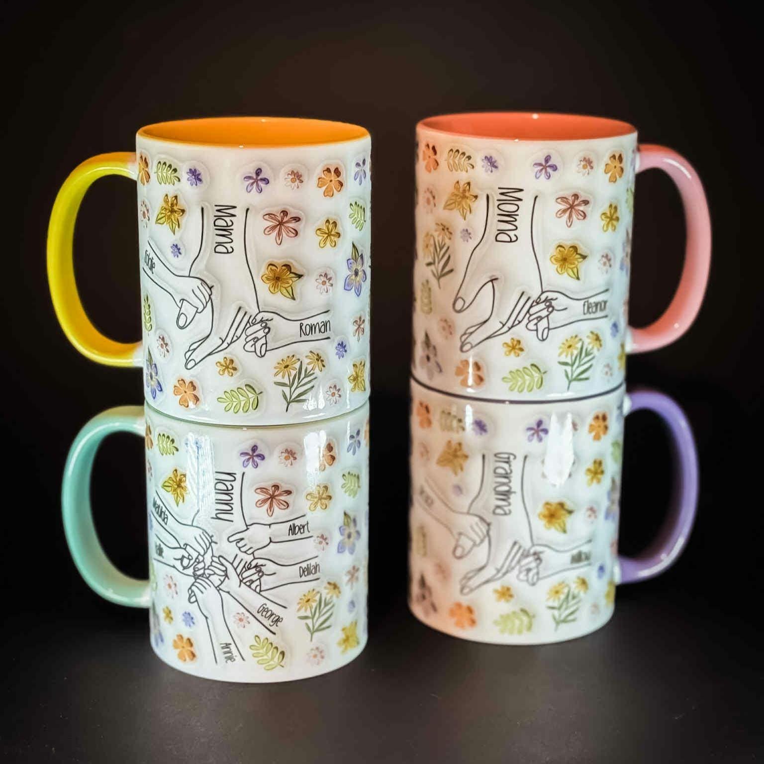 Personalised Holding Mums Hand Mug - Gift for mum - Mum & Children - Nan - Grandma - Gift for her - upto 6 hands. READ DESCRIPTION