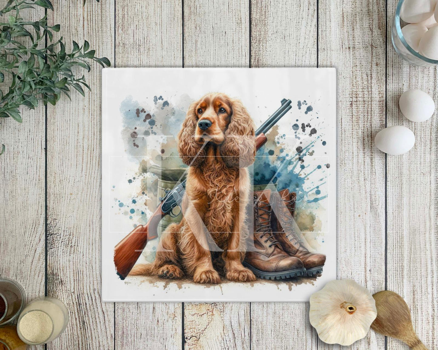 Working Dog Glass Chopping Board - Country Kitchen Decor - Gun Dog - Square Chopping Board - Labrador - Spaniel - Collie