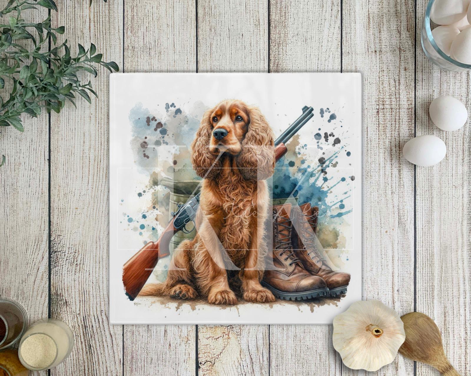 Working Dog Glass Chopping Board - Country Kitchen Decor - Gun Dog - Square Chopping Board - Labrador - Spaniel - Collie