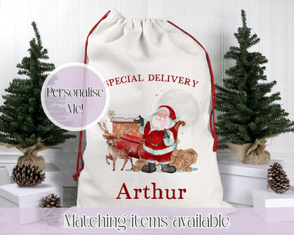 Personalised Santa Christmas Sack – Santa Sleigh Design | 70 x 50cm | Custom Name Gift Bag - Santa Sack