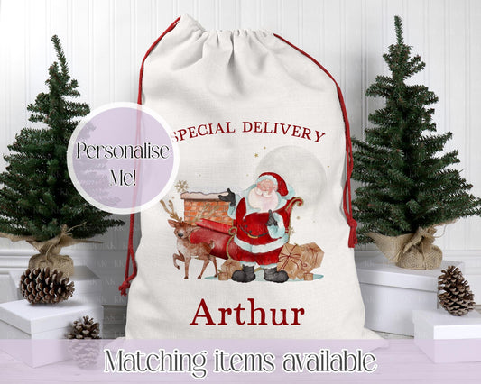Personalised Santa Christmas Sack – Santa Sleigh Design | 70 x 50cm | Custom Name Gift Bag - Santa Sack