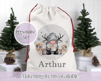 Personalised Christmas Sack – Reindeer Gonk Design | 70 x 50cm | Custom Name Gift Bag - Santa Sack - Gonk Lover