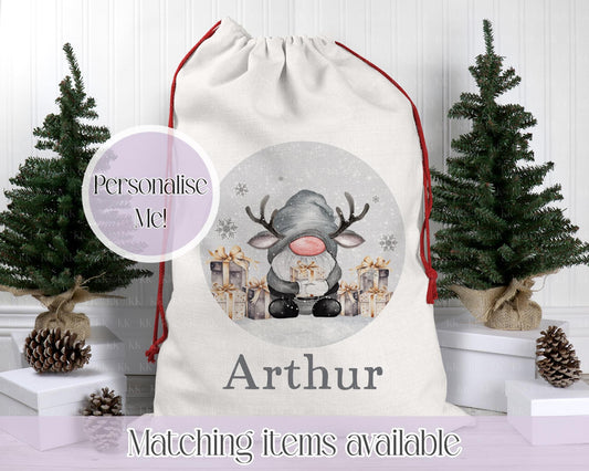 Personalised Christmas Sack – Reindeer Gonk Design | 70 x 50cm | Custom Name Gift Bag - Santa Sack - Gonk Lover