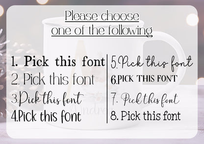 Personalised Christmas Highland Cow & Teddy Bear Mug – Enamel or Ceramic | Custom Name | Christmas Hot Chocolate Mug