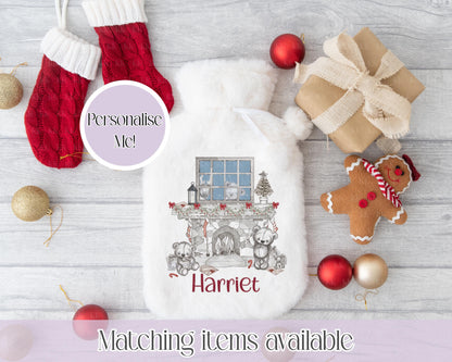 Personalised Christmas Friends Fluffy Hot Water Bottle with Faux Fur Cover – 2L Hot Water Bottle in Gift Box, Winter Warmer, Christmas Gift