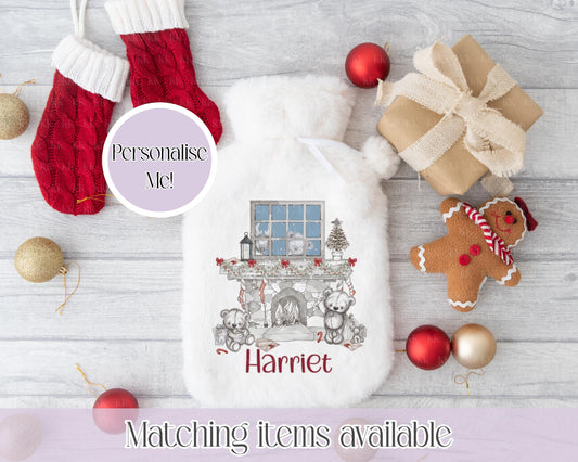 Personalised Christmas Friends Fluffy Hot Water Bottle with Faux Fur Cover – 2L Hot Water Bottle in Gift Box, Winter Warmer, Christmas Gift