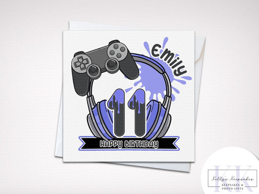 Personalised Gamer Number Birthday Card - Gamer Boy - Gamer Girl - Various Colours - Various Controllers