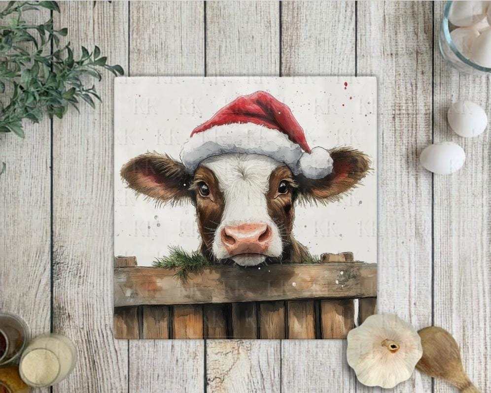 Christmas Highland Cow or Cow Glass Chopping Board - Worktop Saver- Winter Highland coo - Winter Decor - Snow - Country Kitchen Decor