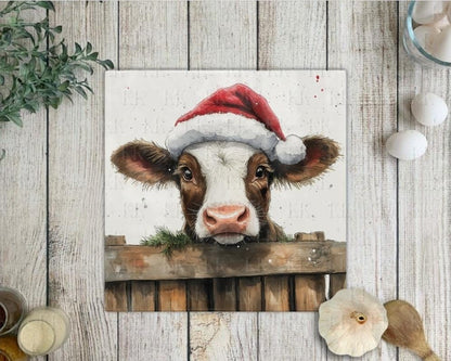 Christmas Highland Cow or Cow Glass Chopping Board - Worktop Saver- Winter Highland coo - Winter Decor - Snow - Country Kitchen Decor