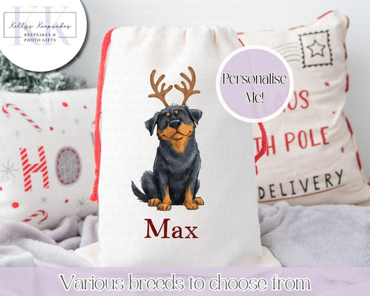 Personalised Dog Breed Santa Present Sack- Treat Sack- Christmas Sack- For The Dog - Santa Sack