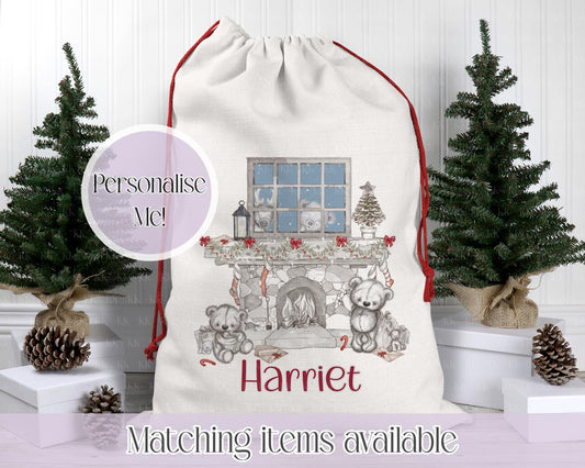 Personalised Christmas Sack – Teddy Friends Design | 70 x 50cm | Custom Name Gift Bag - Santa Sack
