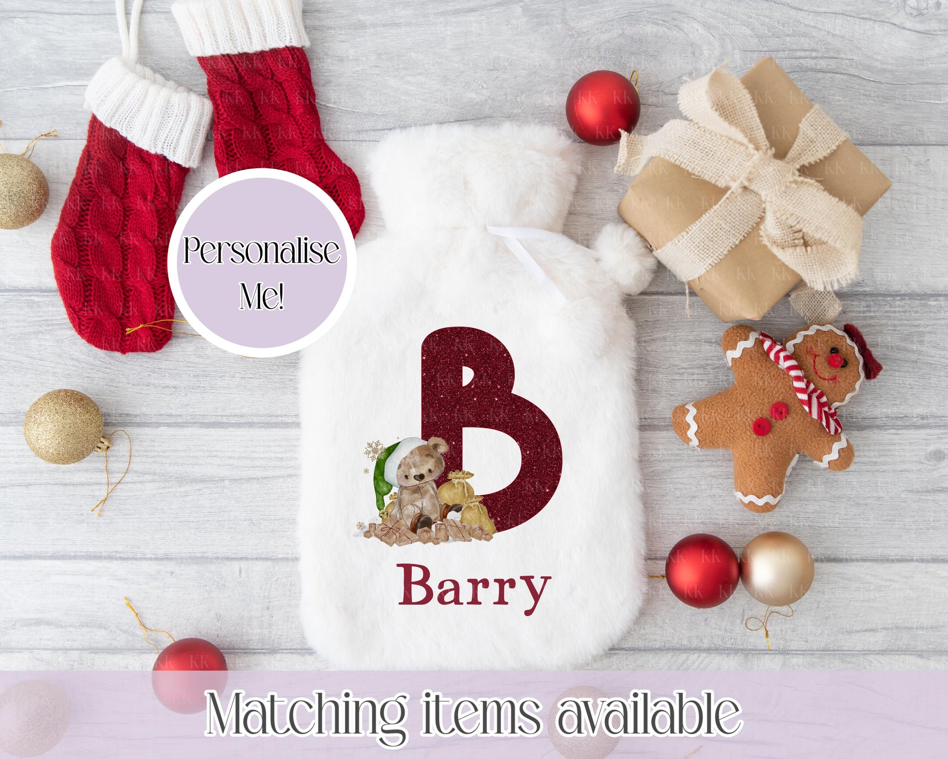 Personalised Teddy Elf - Santa Fluffy Hot Water Bottle with Faux Fur Cover – 2L Hot Water Bottle in Gift Box, Winter Warmer, Christmas Gift