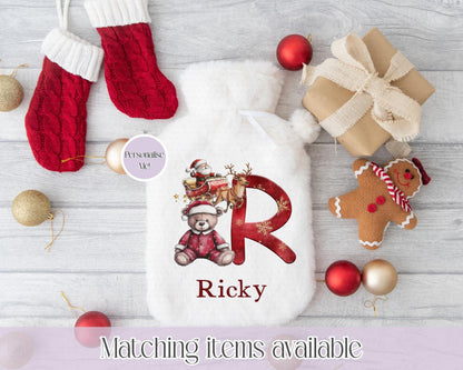 Personalised Cute Highland Cow or Teddy Initial Fluffy Hot Water Bottle with Faux Fur Cover - 2L Hot Water Bottle in Gift Box, Winter Warmer