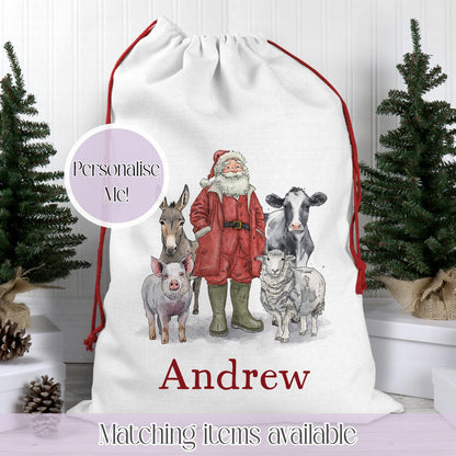 Personalised Christmas Sack – Christmas on the farm | 70 x 50cm | Custom Name Gift Bag - Santa Sack - farmer Christmas
