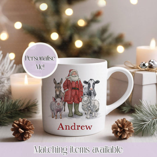 Personalised Christmas On The Farm Mug - Custom 11oz White or Enamel Mug - Highland Christmas Design - Christmas Stocking Filler - Farmer