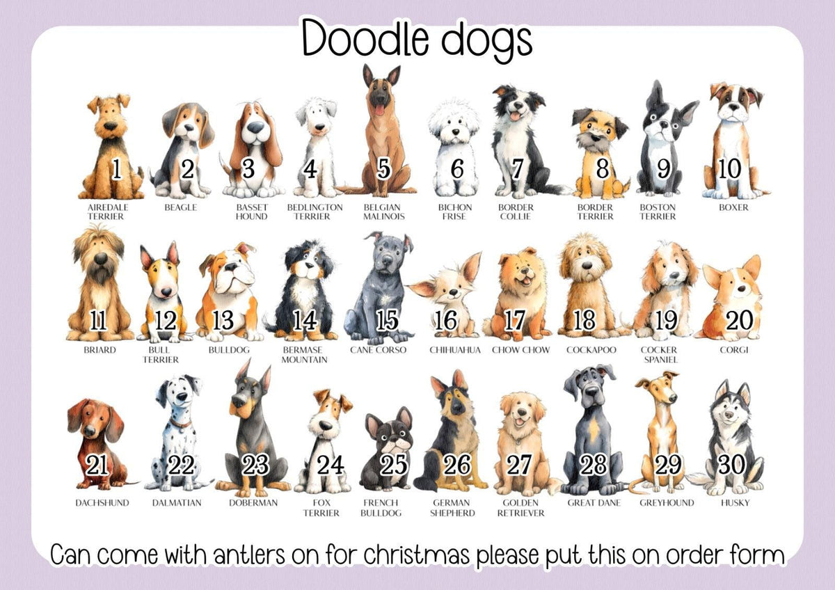 Personalised Dog Illustration Stocking - Christmas Stocking for pets - various breeds ans colours - custom Santa sack for pets