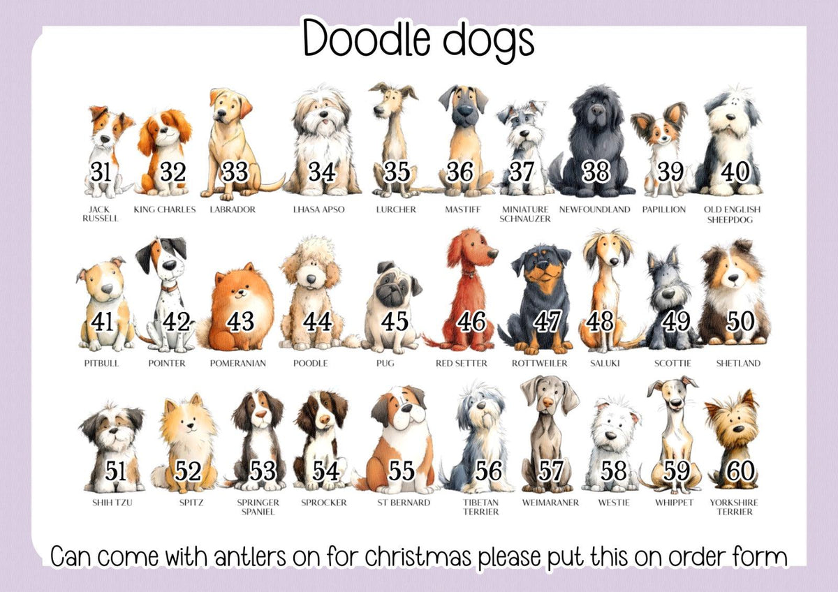 Personalised Dog Illustration Stocking - Christmas Stocking for pets - various breeds ans colours - custom Santa sack for pets