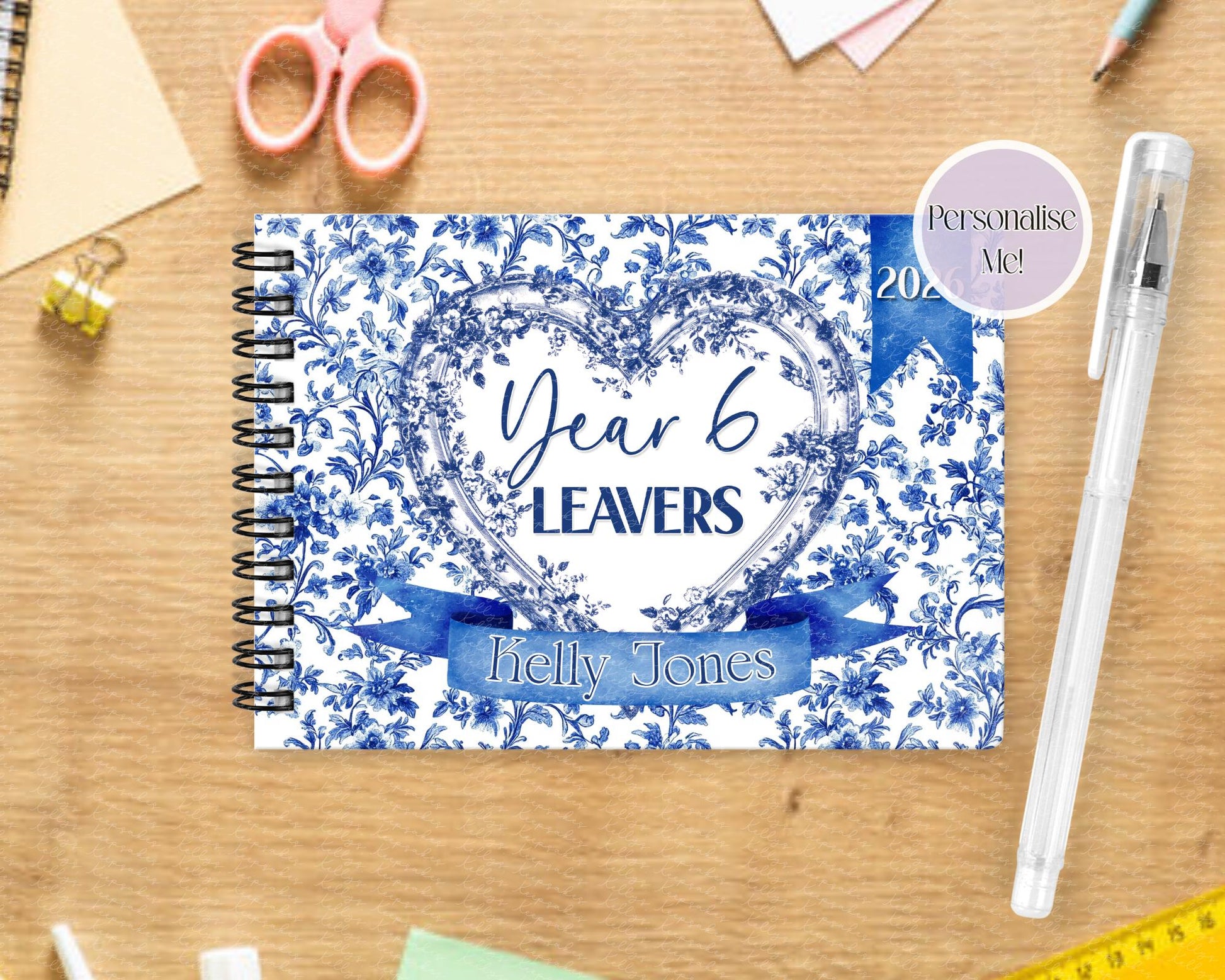 Personalised Blue Floral A6 Leavers Book – Class of 2026 | End of School Autograph & Memory Book | Keepsake for Year 6
