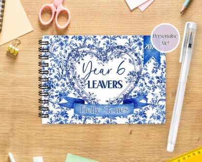 Personalised Blue Floral A6 Leavers Book – Class of 2026 | End of School Autograph & Memory Book | Keepsake for Year 6
