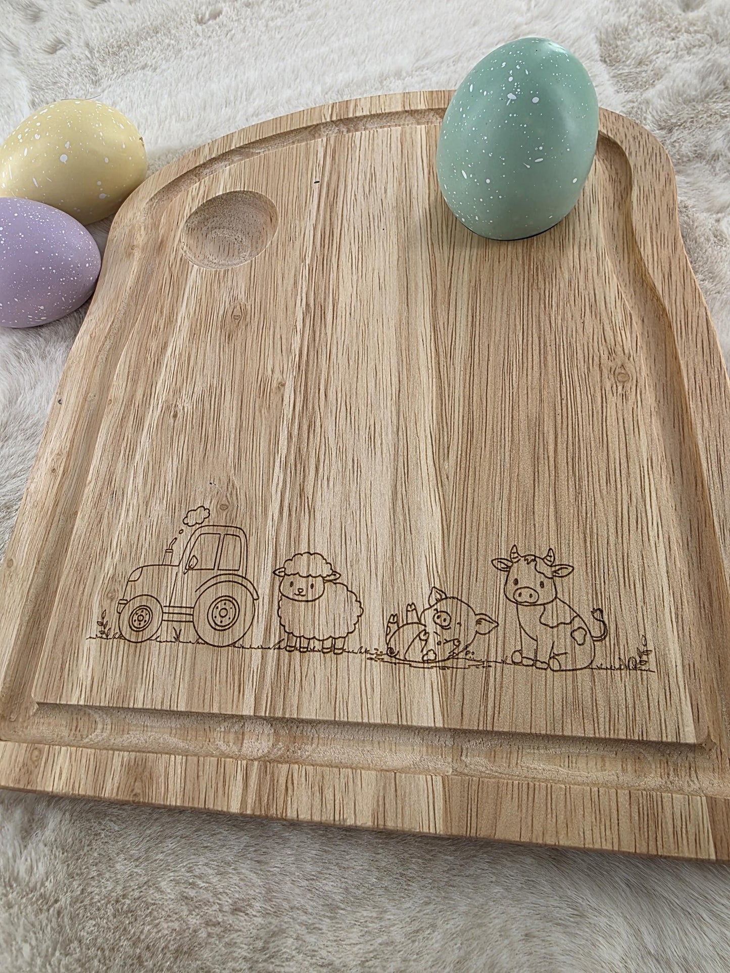 Personalised Wooden Egg Board - Custom Name Farm Design - egg and soldiers