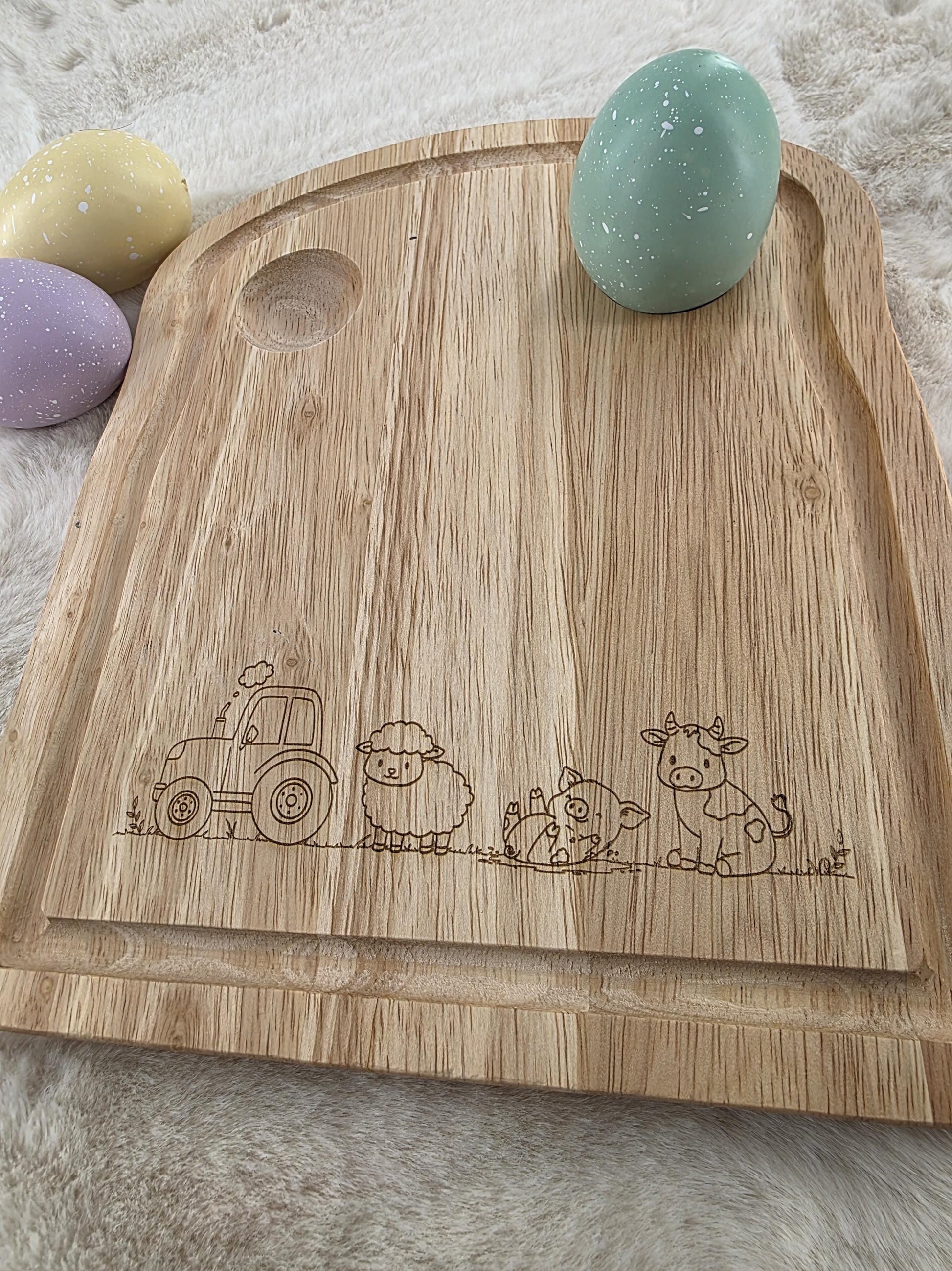 Personalised Wooden Egg Board - Custom Name Farm Design - egg and soldiers