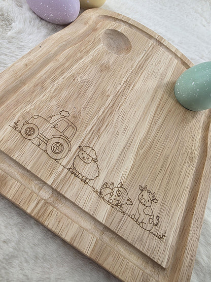 Personalised Wooden Egg Board - Custom Name Farm Design - egg and soldiers