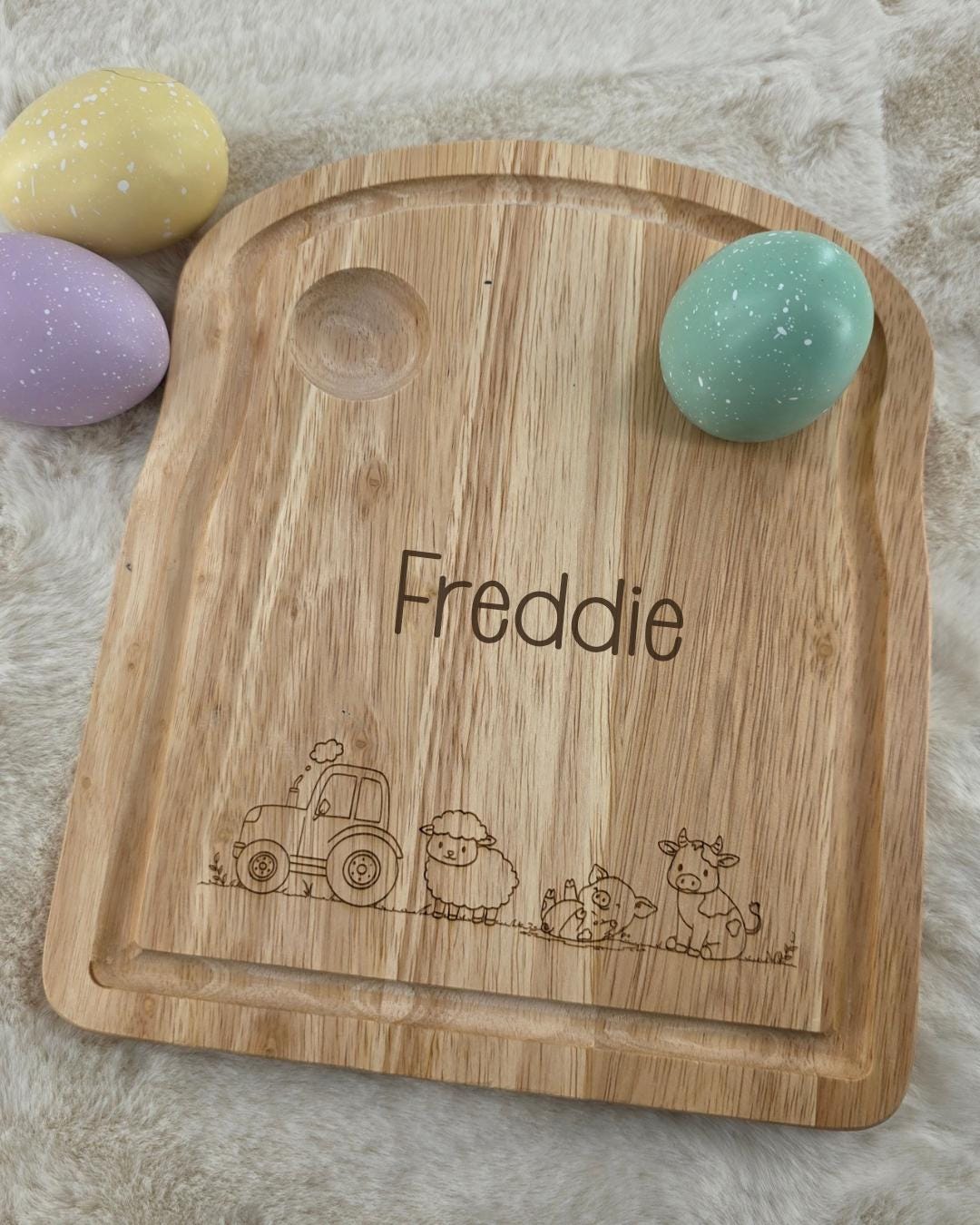 Personalised Wooden Egg Board - Custom Name Farm Design - egg and soldiers