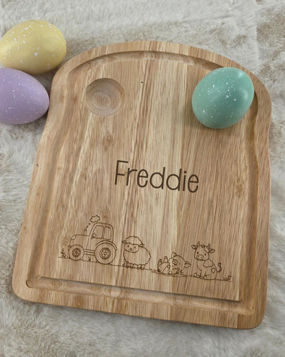 Personalised Wooden Egg Board - Custom Name Farm Design - egg and soldiers