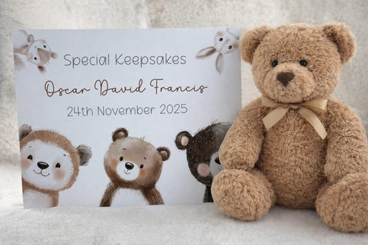 Woodland Friends Personalised Keepsake Box - Custom Baby Memory Box - Personalised Bear Keepsake Box - Baby Memory Box
