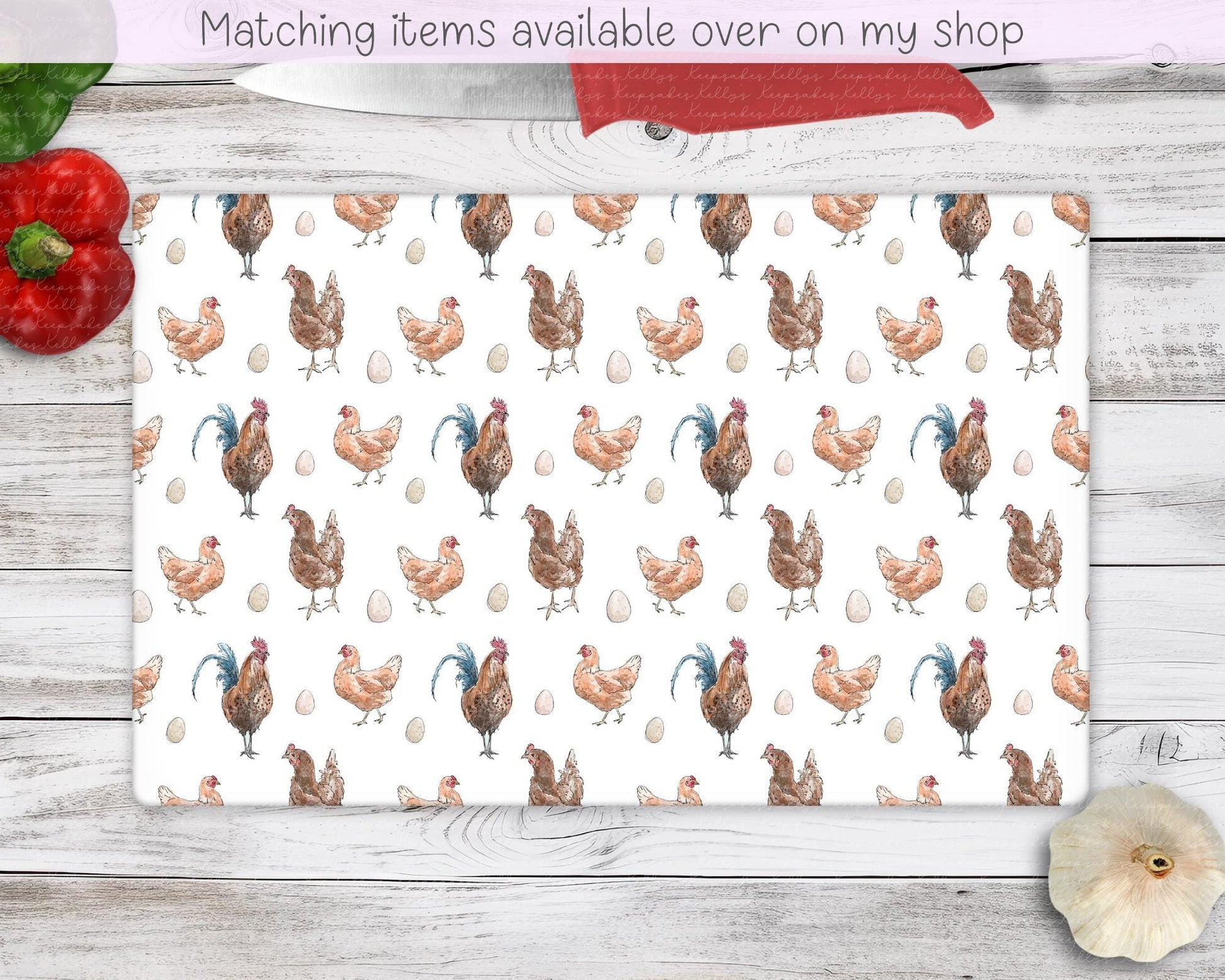 Chicken Glass Chopping Board - Kitchen Counter Saver - Work Top Saver - Country Decor - Kitchen Decor - New Home Gift