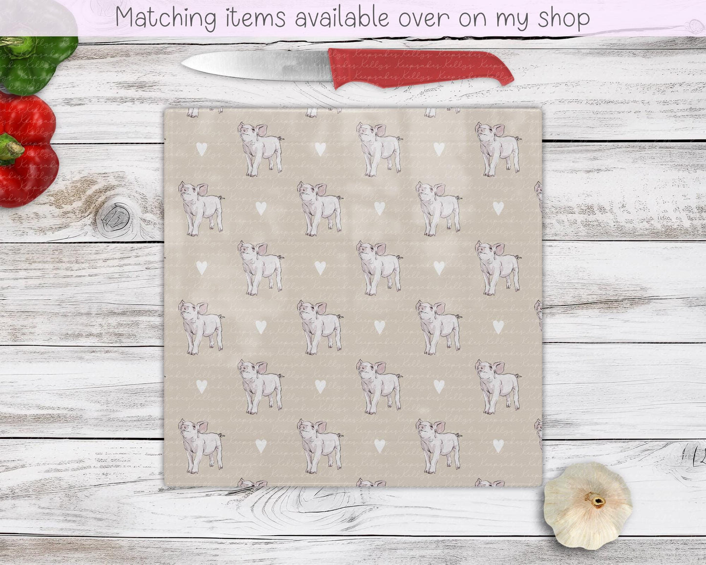 Pig Glass Chopping Board - Kitchen Counter Saver - Work Top Saver - Country Decor - Kitchen Decor - New Home Gift - Piglet