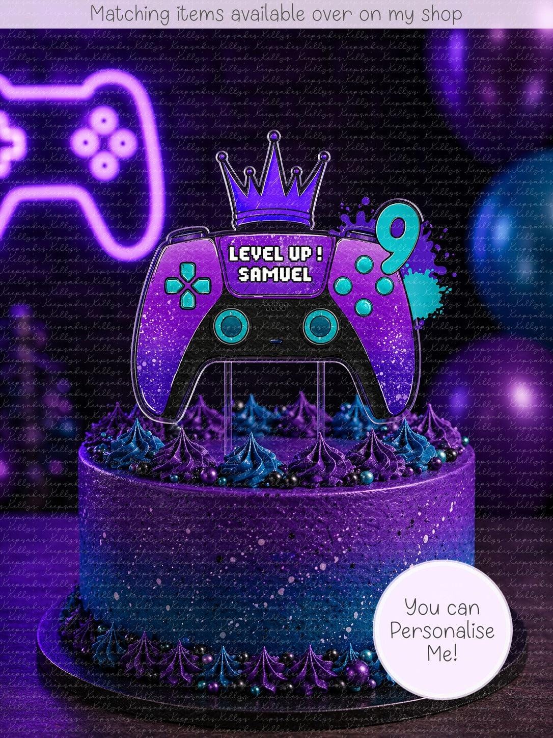 Personalised Game Controller age cake topper - acrylic gamer printed cake topper - custom cake decoration
