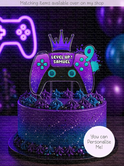 Personalised Game Controller age cake topper - acrylic gamer printed cake topper - custom cake decoration