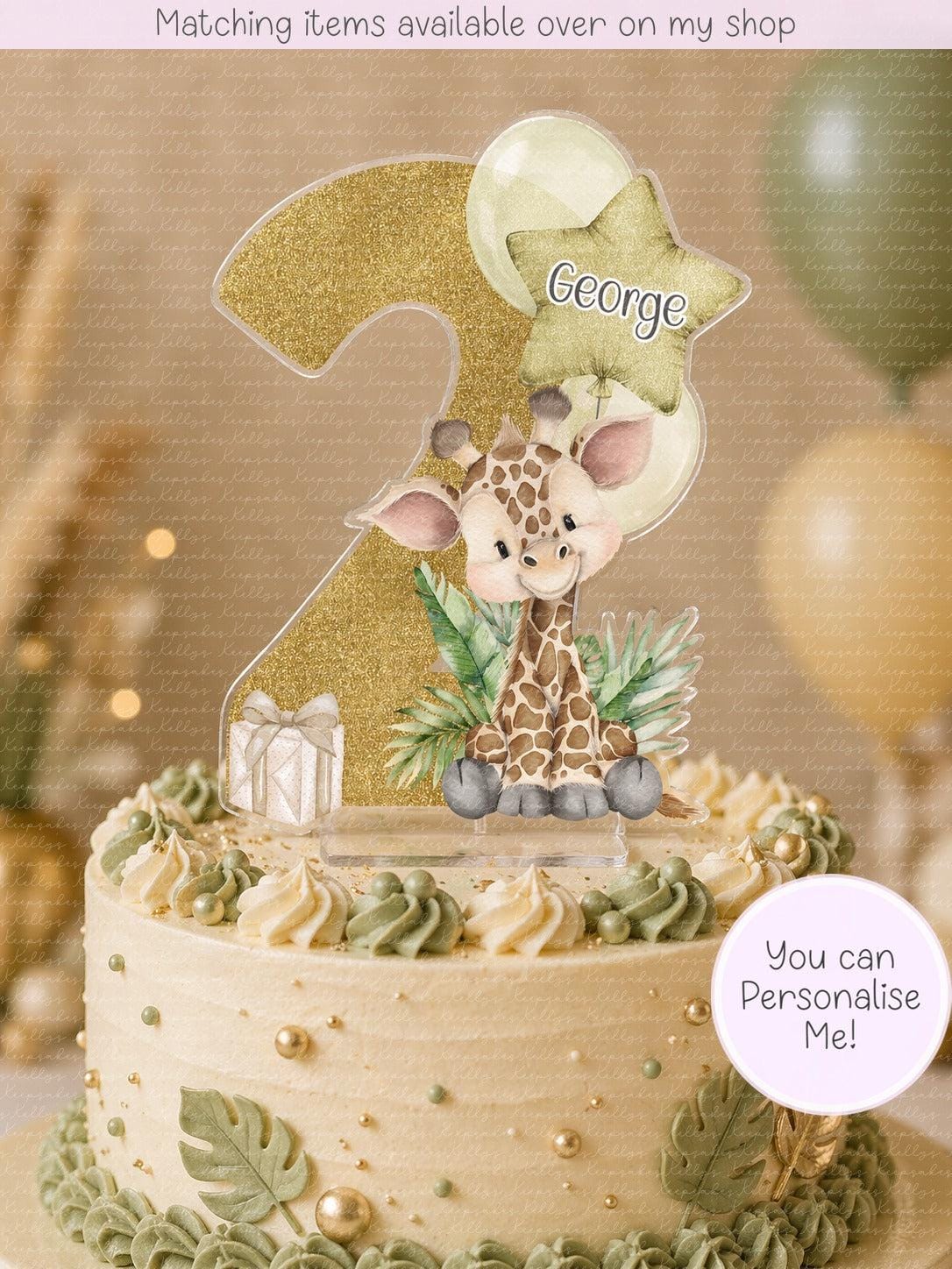 Personalised Safari Animal age cake topper - acrylic printed cake topper - custom cake decoration - Giraffe- zebra- elephant- Lion- monkey