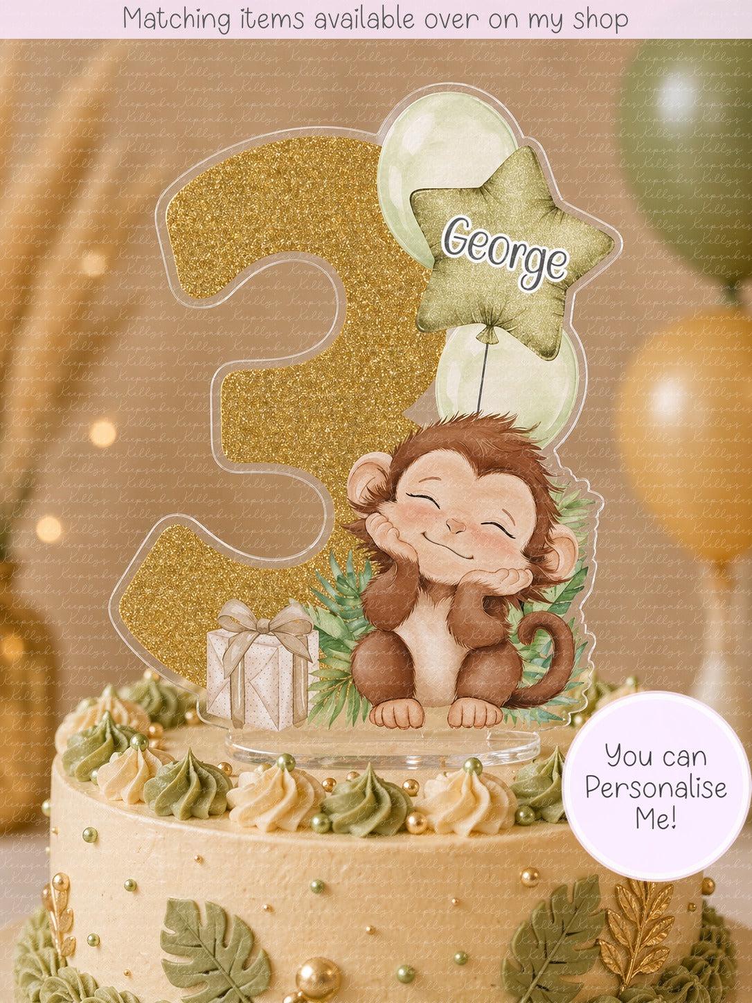 Personalised Safari Animal age cake topper - acrylic printed cake topper - custom cake decoration - Giraffe- zebra- elephant- Lion- monkey