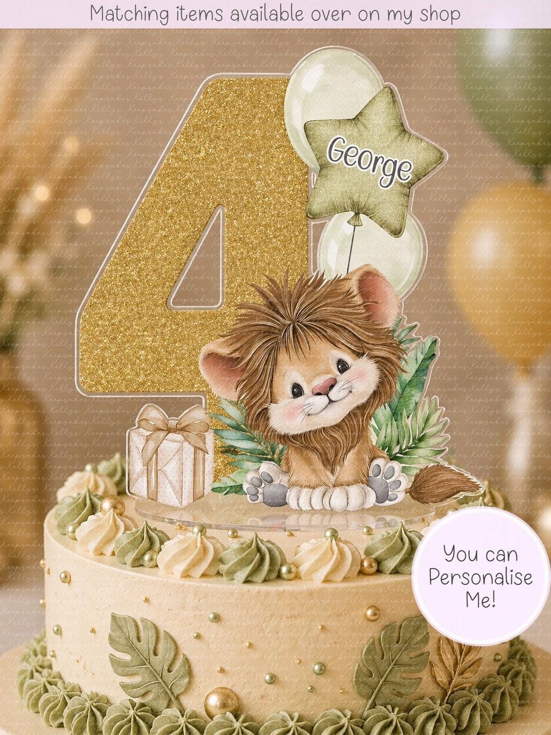 Personalised Safari Animal age cake topper - acrylic printed cake topper - custom cake decoration - Giraffe- zebra- elephant- Lion- monkey