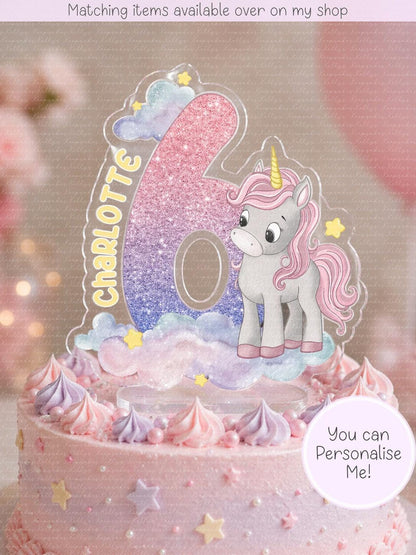 Personalised unicorn age cake topper - acrylic printed cake topper - custom cake decoration