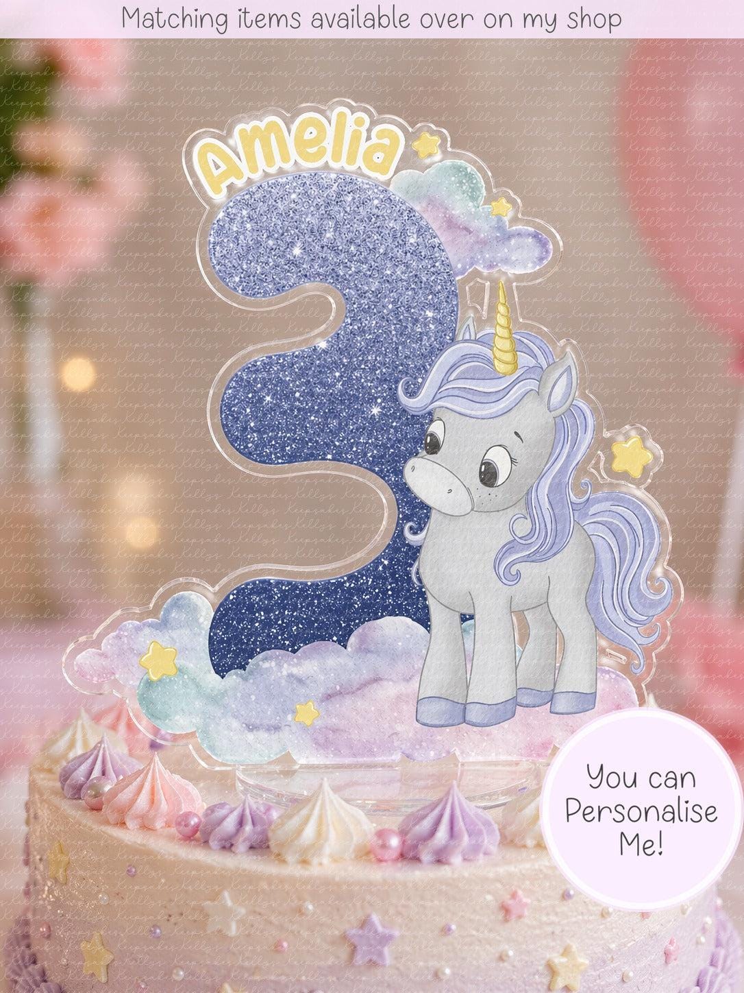 Personalised unicorn age cake topper - acrylic printed cake topper - custom cake decoration