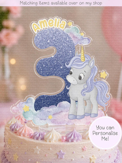 Personalised unicorn age cake topper - acrylic printed cake topper - custom cake decoration