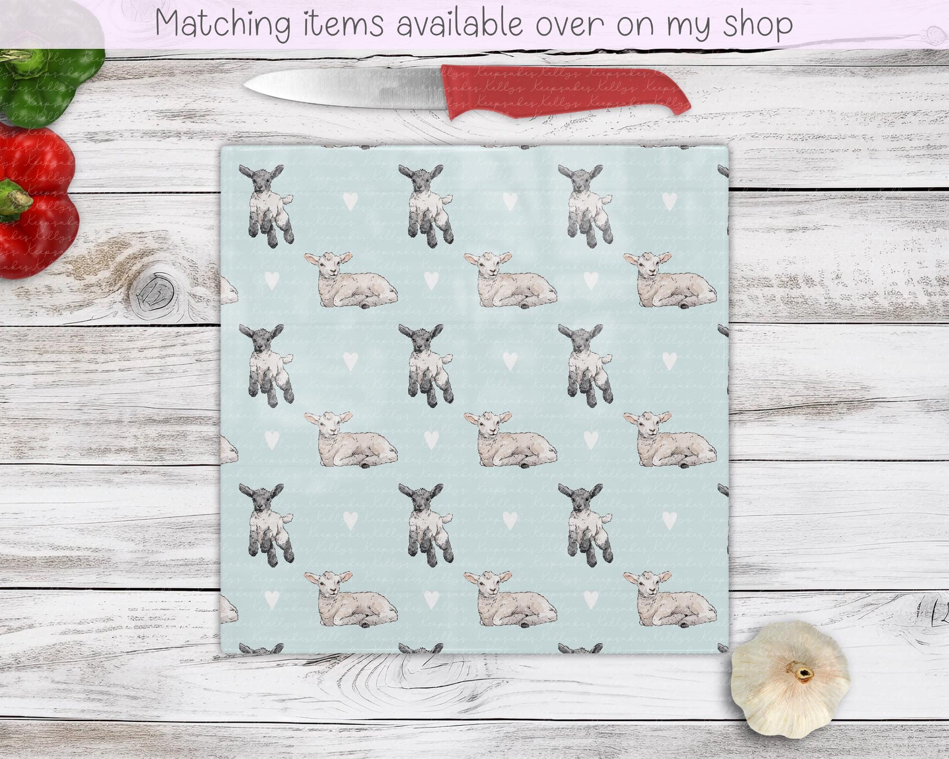 Sheep Glass Chopping Board - Kitchen Counter Saver - Work Top Saver - Country Decor - Kitchen Decor - New Home Gift - Lamb and Sheep